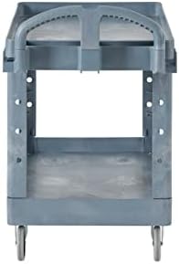 Rubbermaid Commercial Products BRUTE Heavy Duty 2-Shelf Utility/Service Cart, Large, Lipped Shelves, Ergonomic Handle, 750 lbs. Capacity, Black, for Warehouse/Garage/Cleaning/Maintenance/Stadiums