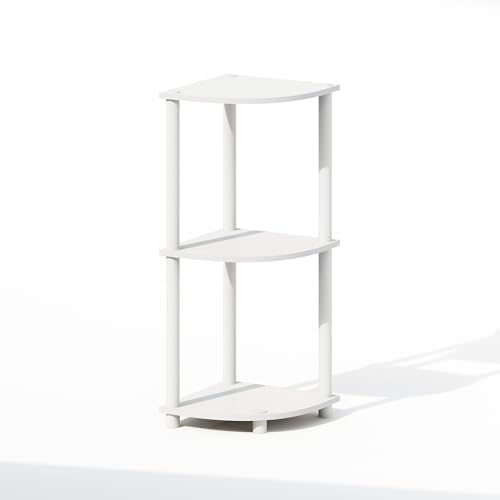 Furinno Turn-N-Tube Corner Shelf, 3-Tier Corner Bookshelf, White
