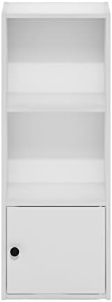 Furinno LUDER Book Shelf, 3-Tier Modern Bookshelf, Bookcase with 1 Door Storage Cabinet, 9.3 x 12 x 31.5, for Living Room, Bedroom, Home Office, Plain White
