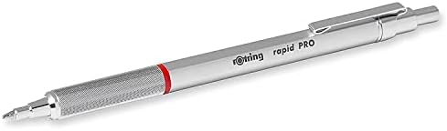 rOtring Rapid Pro Retractable Ballpoint Technical Drawing Pen, Medium Point, Blue Ink, Silver Full-Metal Body