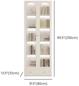 5-Layer Wood Barrister Bookcase with Multiple Drawers & Shelves Bookcase Bookshelf Integrated Home Living Room Study Cabinet Modern Display Cabinet Shelf White 31" L x 13" W x 91" H