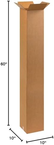 BOX USA 10 x 10 x 60 Corrugated Cardboard Boxes, Tall 10"L x 10"W x 60"H, Pack of 15 | Shipping, Packaging, Moving, Storage Box for Home or Business, Strong Wholesale Bulk Boxes