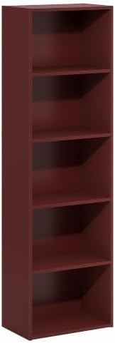 Furinno Luder 5-Cube Book Shelf, Bookshelf, Bookcase, Dark Red