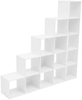 5-Tier Stepped Bookshelf, 15 Cube Storage Organizer, Freestanding Ladder Bookcase, L-Shaped Corner Shelf, Room Divider Shelf, 57.5" Tall Modern Display Shelf for Home Office Living Room