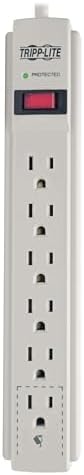 Tripp Lite 6 Outlet Surge Protector Power Strip, Black, 8ft Cord, Tel/Modem Protection, RJ11, $20,000 INSUANCE (TLP608TEL), Light Gray