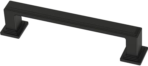 Franklin Brass 10 Pack Matte Black Cabinet Handles 3-3/4 inch (96mm) Kitchen Cabinet Handles and Drawer Pulls for Cupboards and Dressers | Stepped