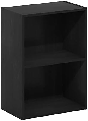 Furinno LUDER 2-Tier Book Shelf, Wide Open Shelves Bookshelf, Darkwood