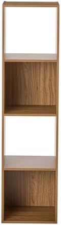 Vertical 4‑Cube Open Storage Bookcase, Warm Walnut Wood Grain for Home Storage
