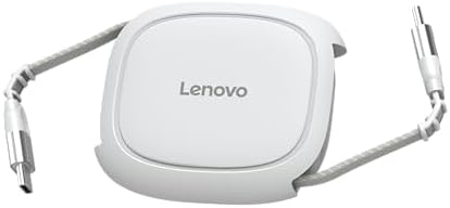 Lenovo 240W USB-C Retractable Cable, PD Fast Charging USB-C to USB-C, Smart Retractable Design, 1.2m (3.94 Ft), 480Mbps Data Transfer, Compact Portable Charger Cable for Laptop Tablet Phone, White