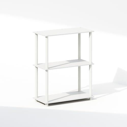 Furinno Turn-N-Tube Book Shelf, 3-Tier Bookshelf, Bookcase with Multipurpose Compact Display Rack, 11.6 x 23.6 x 29.6, for Living Room, Bedroom, Home Office, White/White
