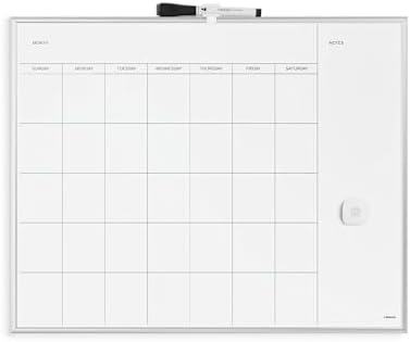 U Brands Magnetic Dry Erase Calendar White Board, 16" x 20", Silver Aluminum Frame, Includes Magnet and Marker