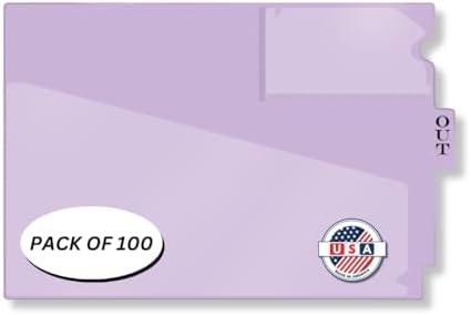 Doctor Stuff - Center Tab Vinyl Out Guides, Diagonal Cut Front Pocket, Top Charge Out Slip Pocket, Plastic File Folder, Letter Size 9" x 13-1/4", Lavender, 100/Box