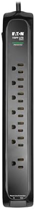 Eaton Tripp Lite Series TLP710BTEL Surge Protector Power Strip with Flat Plug & Modem/Phone Ports, 7 Outlets, 900 Joules, 10ft Power Cable, Black, Manufacturer's Liftime Warranty & $50,000 Insurance