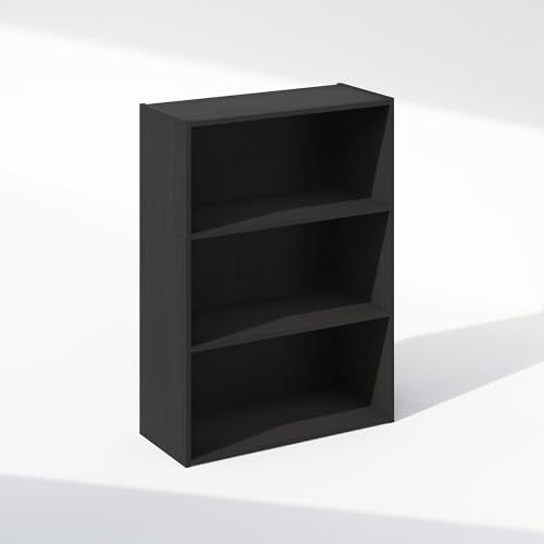 Furinno Simple Book Shelf, 3-Tier Bookshelf, Storage Shelves Bookcase, 9.7 x 23.7 x 31.5, for Living Room, Bedroom, Home Office, Americano