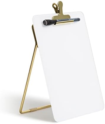 U Brands Desk Whiteboard Easel, Glass Dry Erase Board, Gold Wire Stand