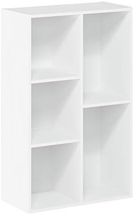 Furinno LUDER Book Shelf, 5-Cube Bookshelf, Reversible Bookcase with Open Shelves, 9.4 x 19.5 x 31.5, Easy Assembly, for Living Room, Bedroom, Home Office, Plain White