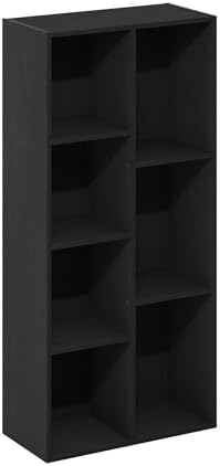 Furinno LUDER Book Shelf, 7-Cube Bookshelf, Bookcase with Open Shelves, 9.4 x 19.5 x 41.7, Easy Assembly, for Living Room, Bedroom, Home Office, Darkwood