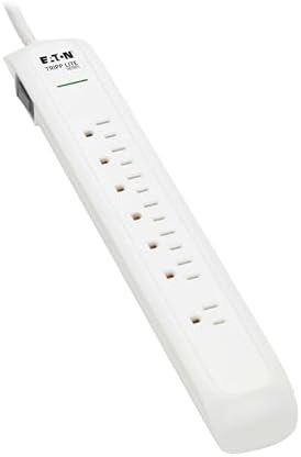 Eaton Tripp Lite Series TLP76 Surge Protector Power Strip with Flat Extension Cord Plug, 7 Outlets, 1500 Joules, 6ft Power Cable, White, Manufacturer's Liftime Warranty & $25,000 Insurance