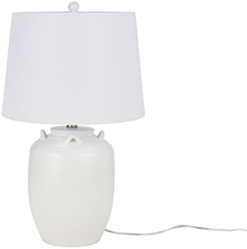 Nourison Home 24" White Farmhouse Ceramic Pottery Jug Table Lamp for Bedside Table, Living Room, Office, Entryway