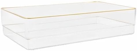 Martha Stewart Kerry Stackable Desk Drawer Organizers, Clear/Gold, 3-Pack | 12x6 in Organizers, Gold Trim, Stackable