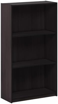 Furinno Basic 3-Tier Book Shelf with Open Shelves, Dark Walnut