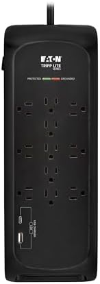Eaton Tripp Lite Series Surge Protector Power Strip with Flat Plug Braided Extension Cord + 2 USB Charging Ports, 4200 Joules, 8ft Cable, Manufacturer's (TLP118DBUC)