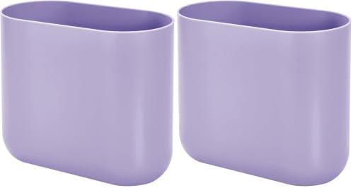 iDesign Small Slim Plastic Bathroom Trash Can, Purple, 10.56" x 5.5" x 9.77" high (Pack of 2)