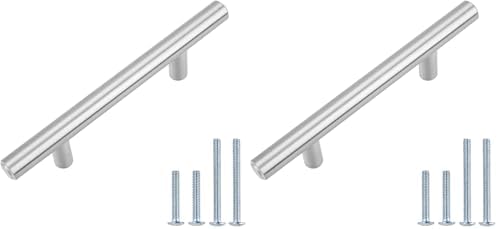 Amazon Basics Euro Bar Cabinet Handles, Drawer Pulls, Kitchen Cabinet Hardware, 5.38-inch Length, 3-inch Hole Center, 1/2-inch Diameter, Satin Nickel, 50-Pack