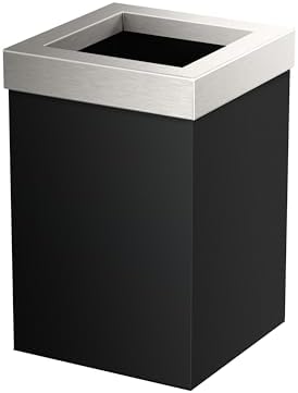 Gatco Small Bathroom Trash Can with Lid, Square 3 Gallon Stainless Steel Wastebasket, Under Sink, Matte Black and Satin Nickel, for Bathroom, Bedroom, Office (1915SN)