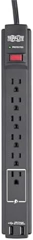 Tripp Lite 6 Outlet Surge Protector Power Strip 6ft Cord 990 Joules Dual USB Charging & Insurance (TLP606USBB)