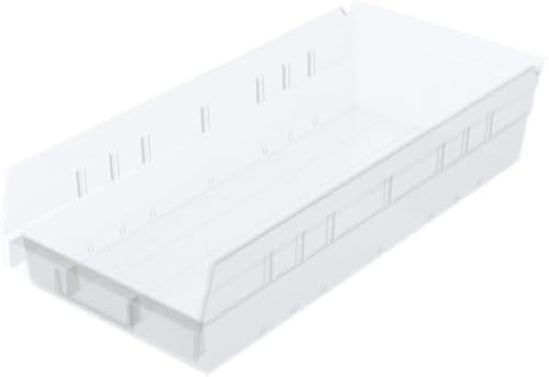 Akro-Mils 30158 Heavy Duty Plastic Shelf Bins, 18"x 8"x 4", Clear, 12-Pack