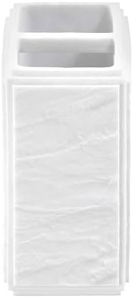 Nicole Miller - Toothbrush Holder, Durable Resin Countertop Accessories with Textured Marble Design, Modern Bathroom Decor, Dorm Room Essentials (Zen Collection, White)