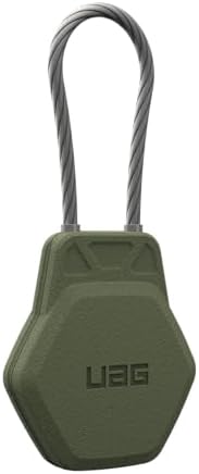 URBAN ARMOR GEAR UAG Designed for AirTag Case - Hard Shell Lock Case AirTag Holder Keychain with Wire Cable for Keys, Luggage & Bags, Anti-Lost Ultra Secure GPS Protective Cover, Civilian Olive Drab