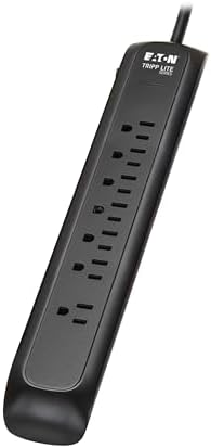 Eaton Tripp Lite Series TLP76B Surge Protector Power Strip with Flat Extension Cord Plug, 7 Outlets, 1500 Joules, 6ft Power Cable, Black, Manufacturer's Liftime Warranty & $25,000 Insurance