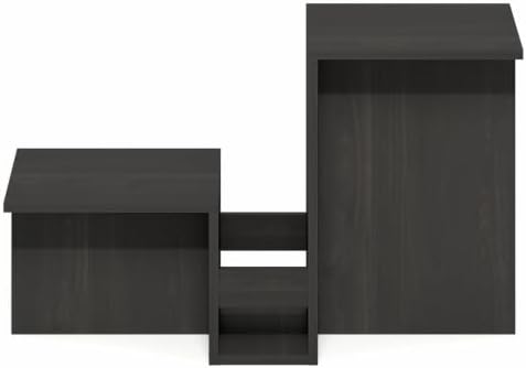 Furinno BOYATE Valley-Shaped Side Table with Open Shelf, Espresso | Compact, Narrow, Tiered Levels and Magazine Rack, High-Low Tabletop, End Table, for Living Room, Bedroom