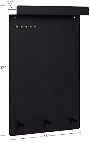 Kate and Laurel Mezzo Modern Wall Organizer Board, 15 x 24, Black, Decorative Magnetic Metal Board with Hooks