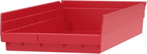 Akro-Mils 30174 Heavy Duty Plastic Shelf Bins, 24"x 11"x 4", Red, 6-Pk