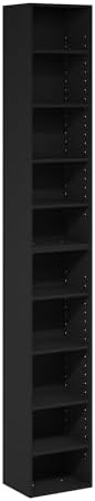 Furinno PASIR Book Shelf, 10-Tier Bookshelf, Bookcase with Open Shelf, 9.2 x 11.8 x 78.7, for Living Room, Bedroom, Home Office, Blackwood