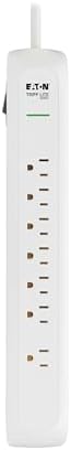 Eaton Tripp Lite Series TLP76 Surge Protector Power Strip with Flat Extension Cord Plug, 7 Outlets, 1500 Joules, 6ft Power Cable, White, Manufacturer's Liftime Warranty & $25,000 Insurance