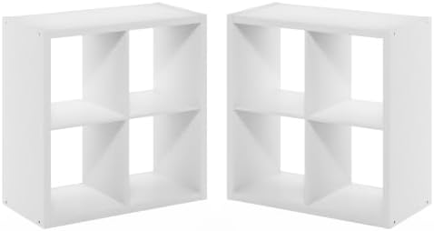 Furinno Cubicle Book Shelf Set of 2, 4-Cube Bookshelf, White