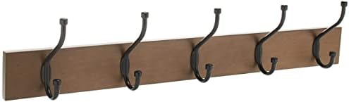 Amazon Basics Rectangular Farmhouse Wall-Mounted Coat Rack for Entryway and Bedroom, Storage Organizer, 5 Hooks, Barnwood