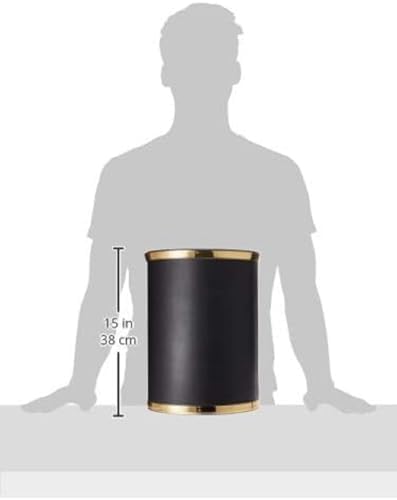 Kraftware Sophisticates Black/Polished Gold Brass Waste Basket with 3/4-Inch Bands and Brass Bumper