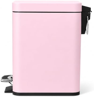 Home Zone Living 1.3 Gallon Small Bathroom Trash Can with Lid and Step Pedal, Stainless Steel Wastebasket with Slim Design for Home and Office, Matte Pink, 5 Liters