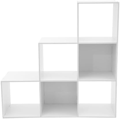 3-Tier Stepped Bookshelf, 6 Cube Storage Organizer, Freestanding Ladder Bookcase, L-Shaped Corner Shelf, Room Divider Shelf, 35.4" Tall Modern Display Shelf for Home Office Living Room