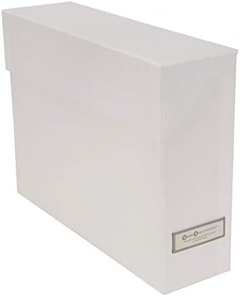 Bigso Lovisa Fiberboard Label Frame 12 File Storage Box | Document Organizer for Important Paperwork | Durable Hanging File Box with a Flip Top Lid & Metal Label Window | 3.7” x 13” x 9.4” | White