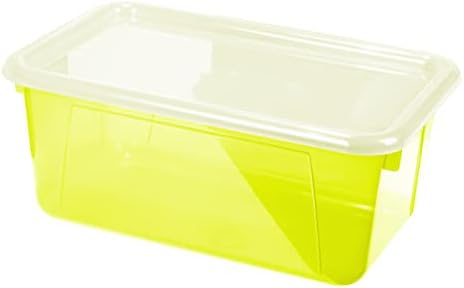 Storex Small Cubby Bins – Plastic Storage Containers for Classroom with Non-Snap Lid, 12.2 x 7.8 x 5.1 inches, Tint Yellow, 5-Pack (62482A05C)