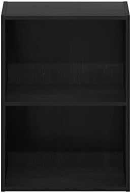 Furinno LUDER 2-Tier Book Shelf, Wide Open Shelves Bookshelf, Darkwood