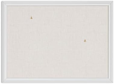 U Brands Bulletin Board, 18 x 24 Inch Linen Fabric Pin Board, Farmhouse White Wood Style Frame, Wall Message Center & Vision Board for Farmhouse Decor, Home Office, Classroom, Includes Push Pins