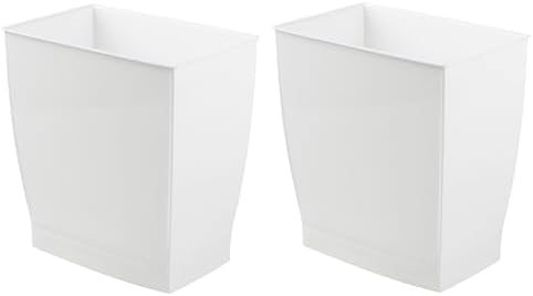 iDesign Small Plastic Bathroom Trash Can, Slim Rectangle, 2-Pack, White