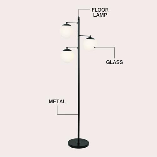 JONATHAN Y Ellie 3-Light Floor Lamp 66" Mid-Century Metal, Black